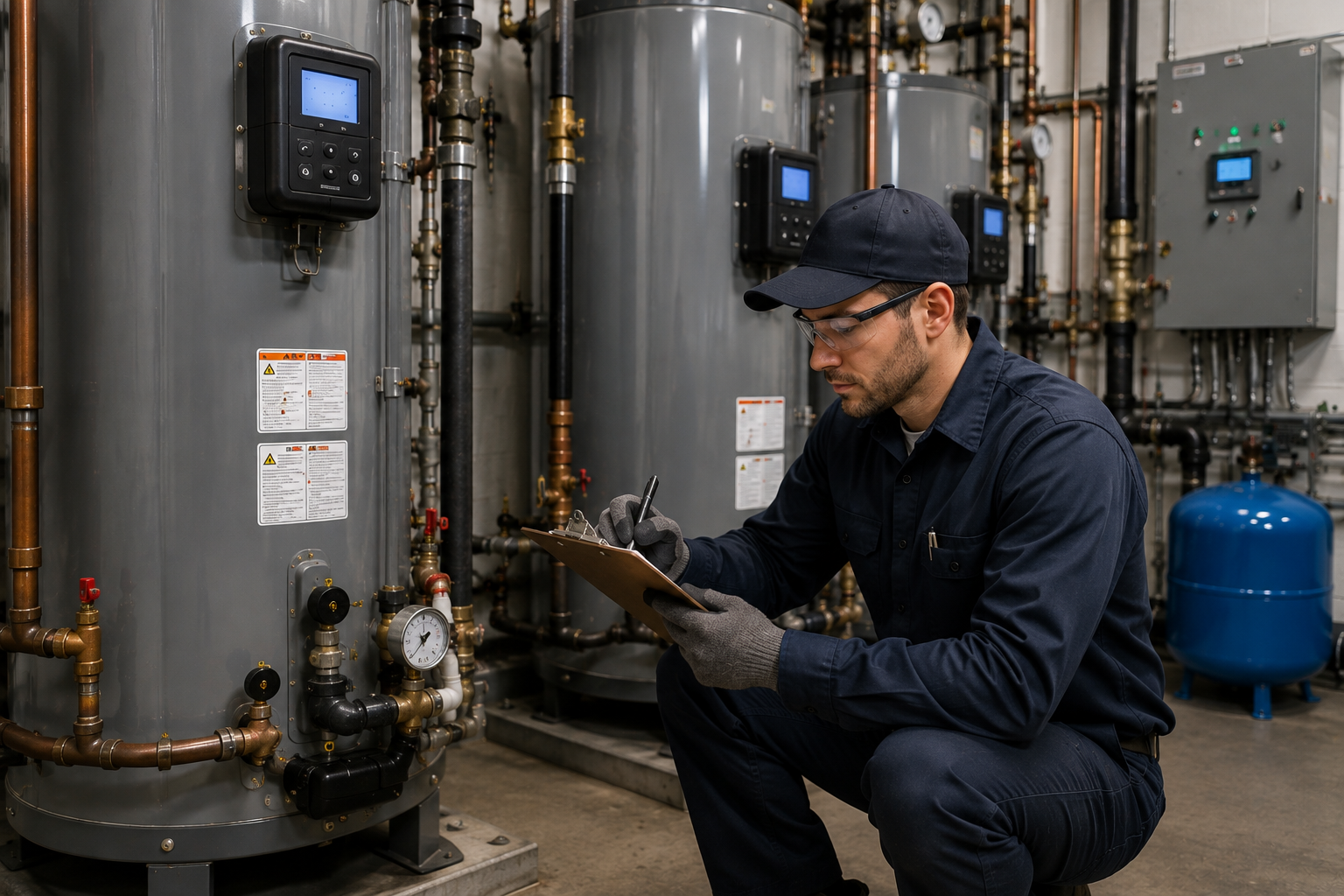 Water heater technician reviewing replacement options with a Cincinnati homeowner