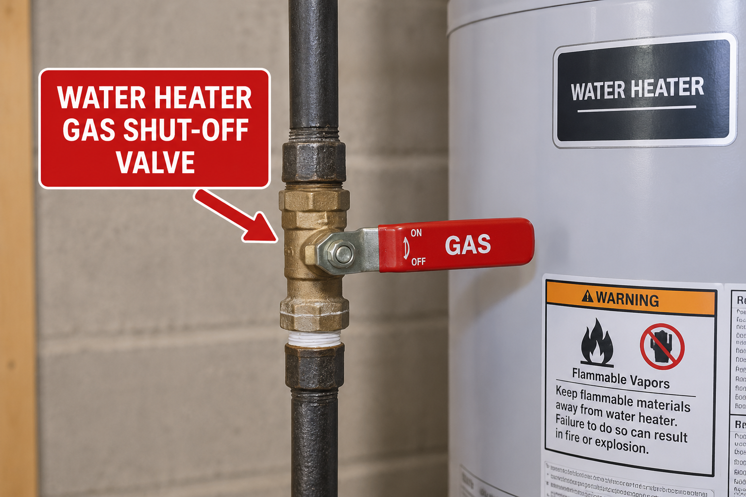 Cold water shut-off valve on top of a residential water heater