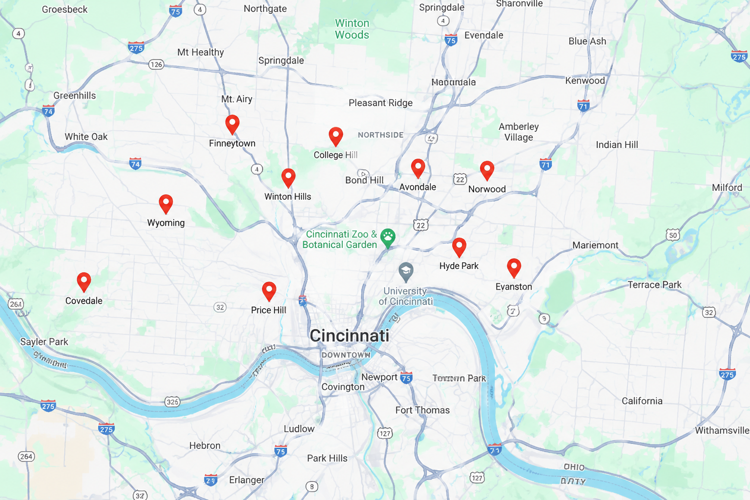 Water heater repair service areas across Cincinnati, Ohio
