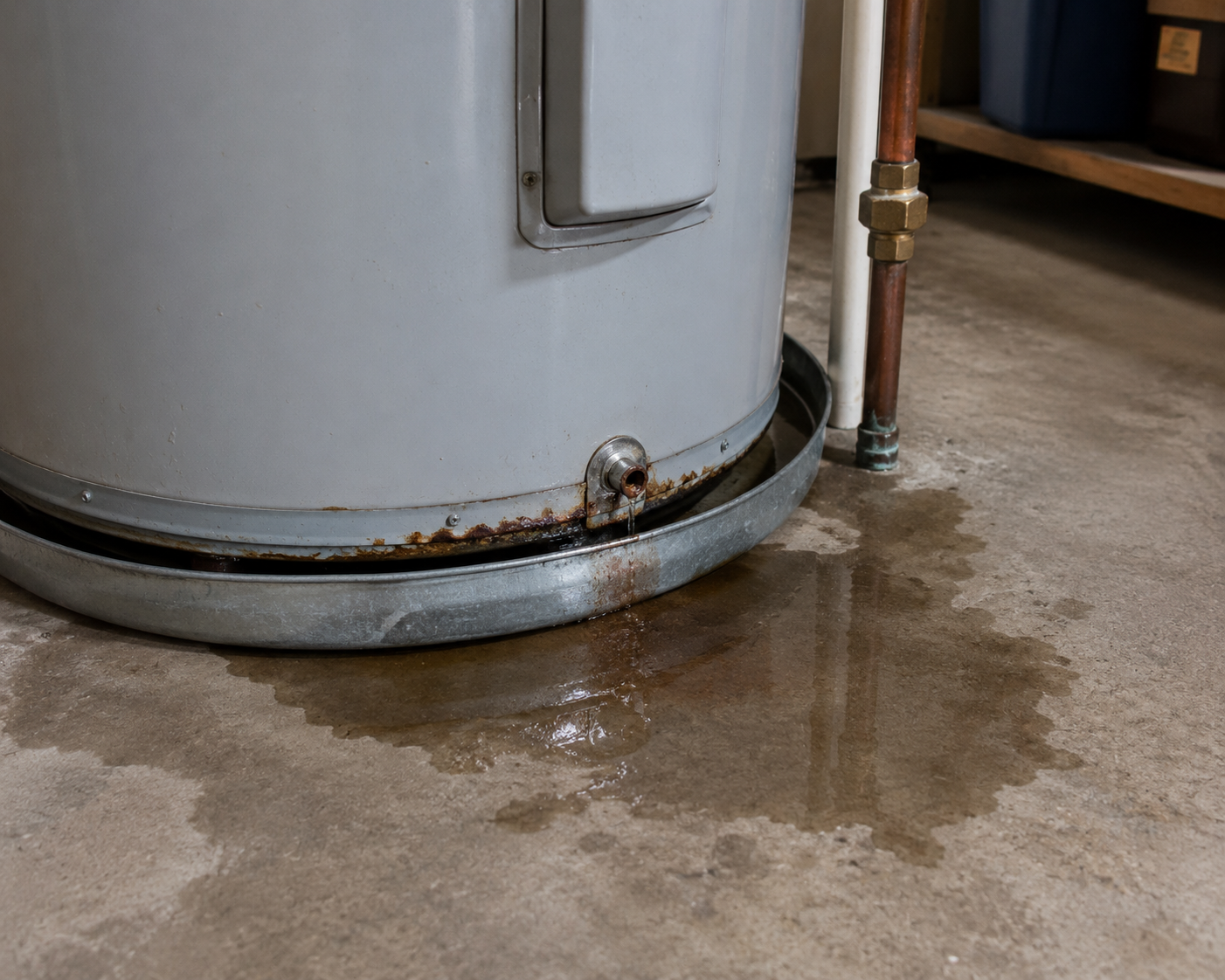 Water pooling at the base of a residential water heater
