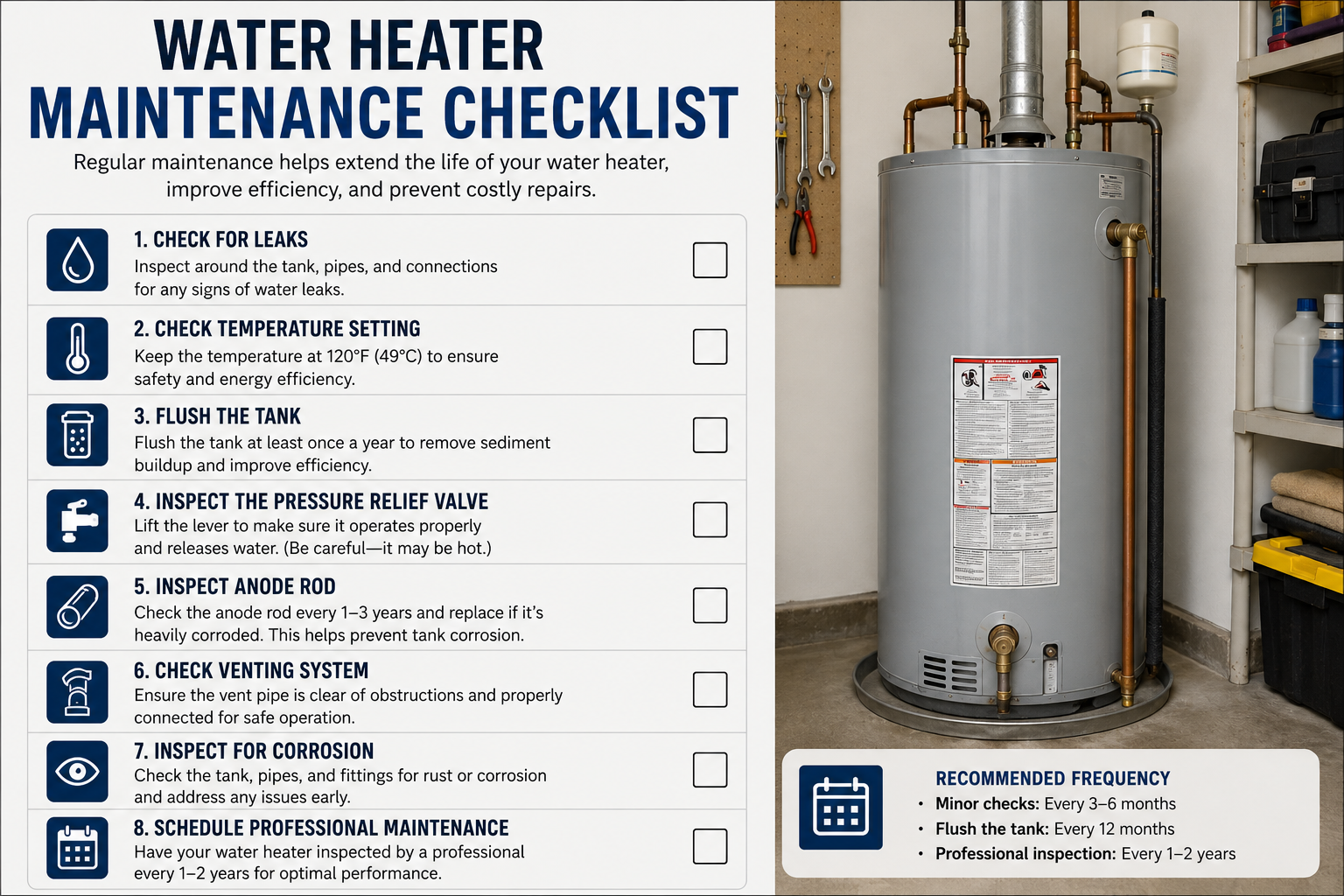 Technician performing routine maintenance on a residential water heater