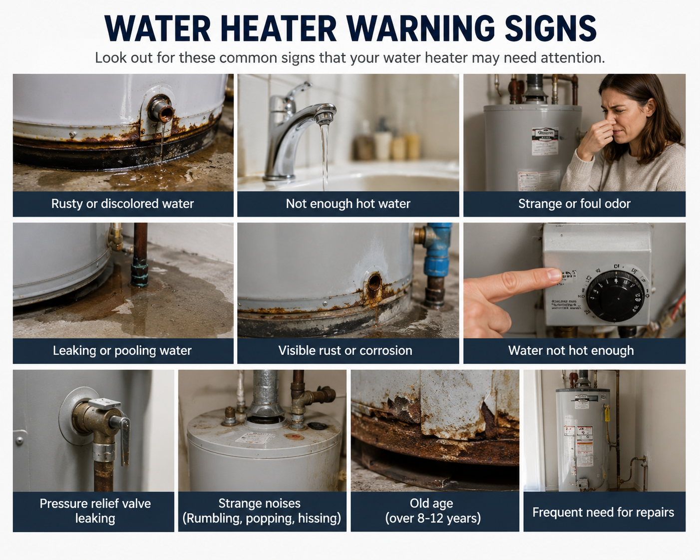 Homeowner checking a water heater for signs of a problem